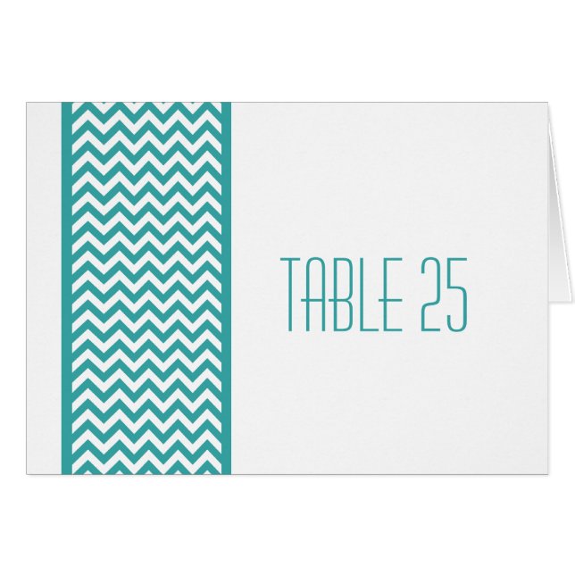 Teal Chevron Border Table Number Card (Front Horizontal)