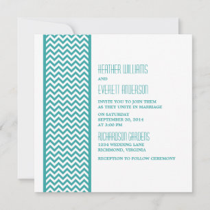 Teal Chevron Border Wedding Invite