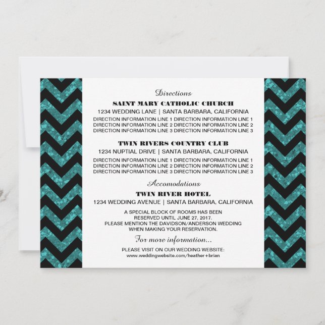 Teal Chevron Glitter Information Card (Front)