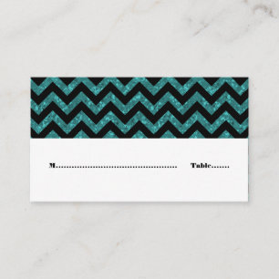 Teal Chevron Glitter Place Card