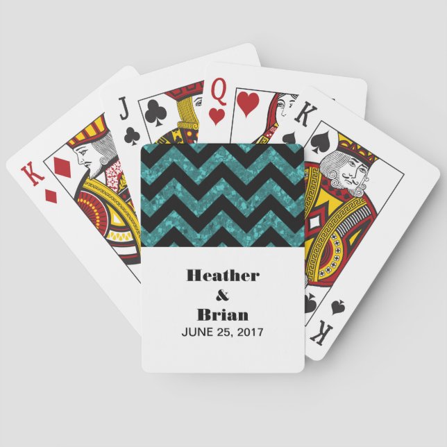 Teal Chevron Glitter Playing Cards (Back)