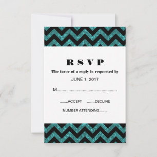 Teal Chevron Glitter Response Card