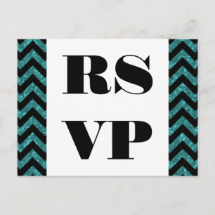 Teal Chevron Glitter RSVP Postcard