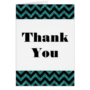 Teal Chevron Glitter Thank You Card