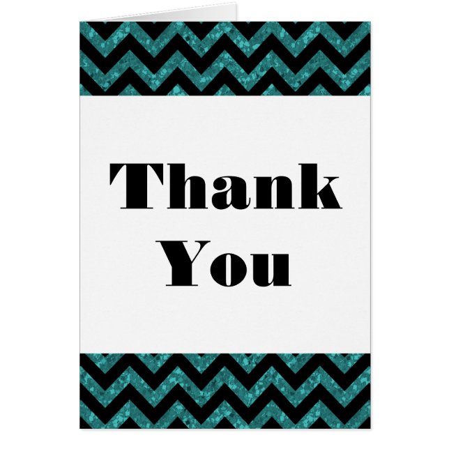 Teal Chevron Glitter Thank You Card (Front)