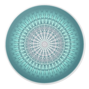 Teal Chevron Mandala Pattern Ceramic Knob