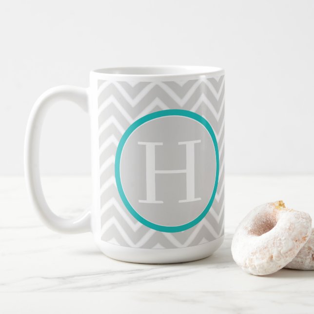 Teal Chevron Monogram Coffee Mug (With Donut)
