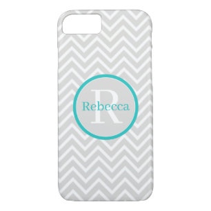 Teal Chevron Monogram iPhone Case