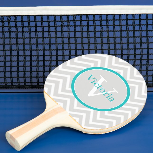 Teal Chevron Monogram Ping Pong Paddle (Insitu)