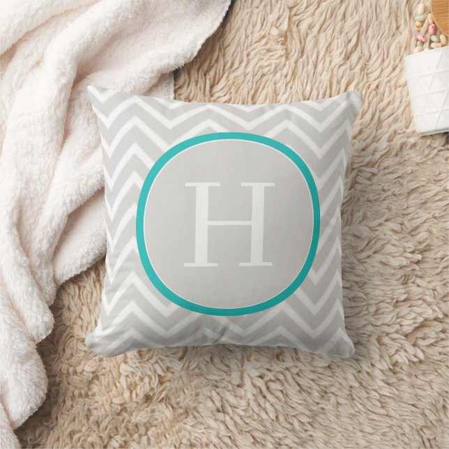 Teal Chevron Monogram Throw Pillow (Blanket)