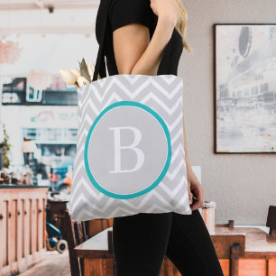 Teal Chevron Monogram Tote Bag