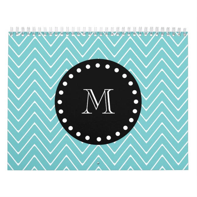 Teal Chevron Pattern | Black Monogram Calendar (Cover)