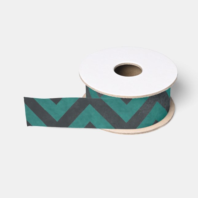 Teal Chevron Pattern Grosgrain Ribbon (Spool)