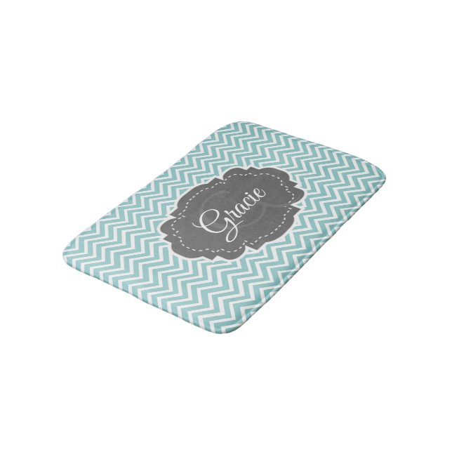 Teal Chevron Personalised Bath Mat (Angled)