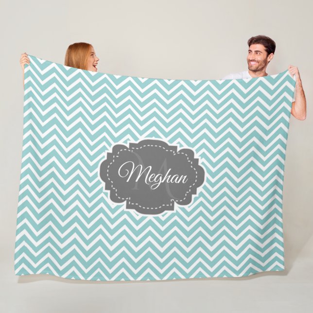 Teal Chevron Personalised Fleece Blanket (In Situ)