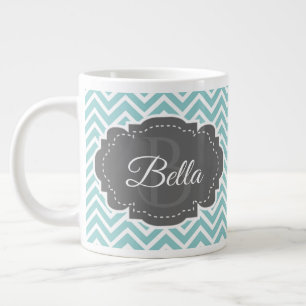 Teal Chevron Personalised Giant Coffee Mug