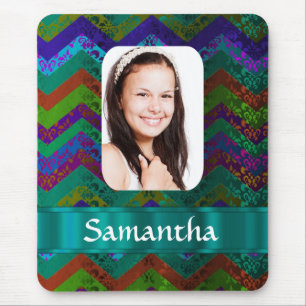 Teal chevron personalised photo template mouse mat