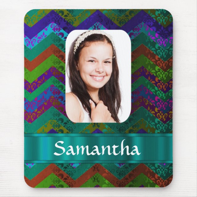Teal chevron personalised photo template mouse mat (Front)