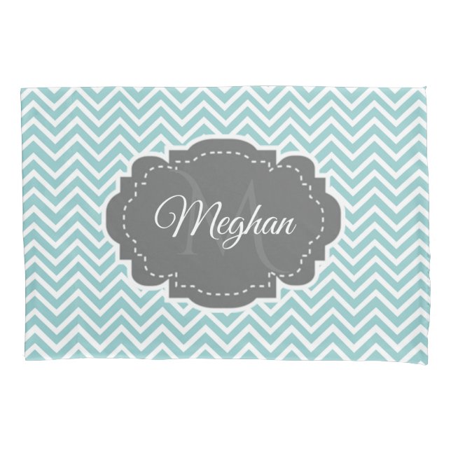 Teal Chevron Personalised Pillowcase (Front)