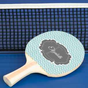 Teal Chevron Personalised Ping Pong Paddle