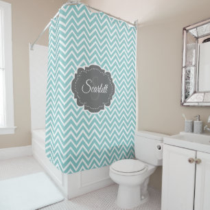 Teal Chevron Personalised Shower Curtain