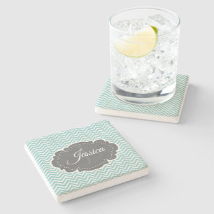 Teal Chevron Personalised Stone Coaster