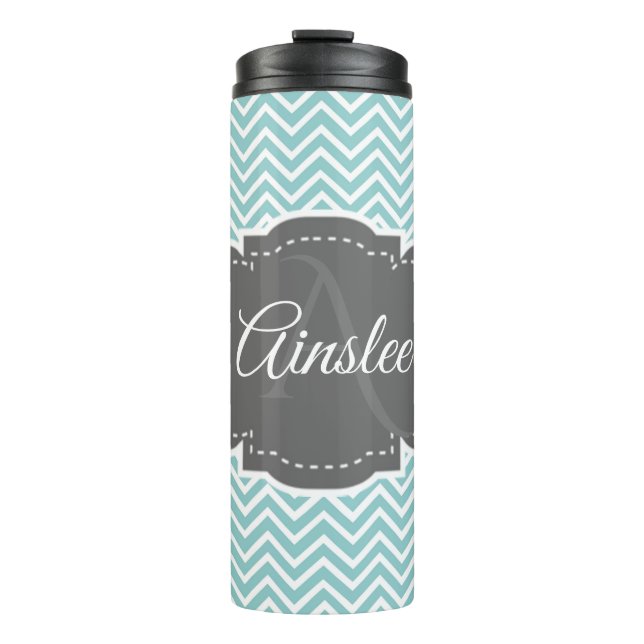 Teal Chevron Personalised Thermal Tumbler (Front)