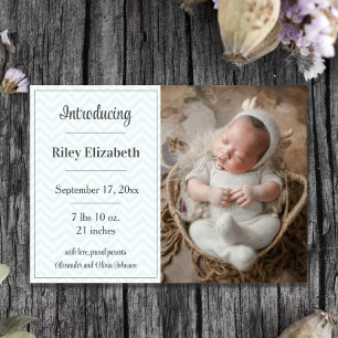 Teal Chevron Photo Birth Announcement