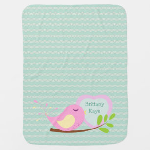 Teal Chevron Pink Bird Personalised Baby Blanket