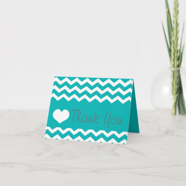 Teal Chevron Thank You Note Card (Front)