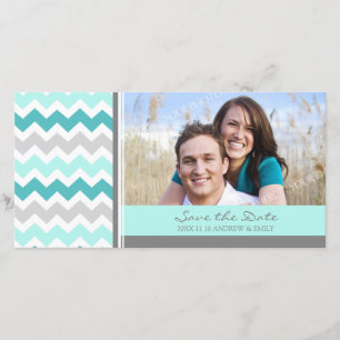 Teal Chevrons Save the Date Wedding Photo Cards