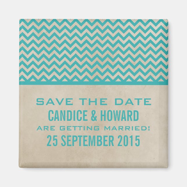Teal Chic Chevron Save the Date Magnet (Front)