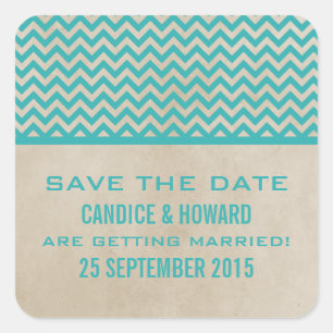 Teal Chic Chevron Save the Date Stickers