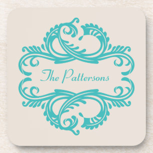 Teal Chic Damask Coaster Set