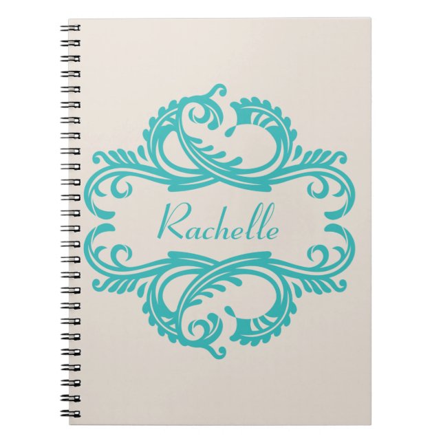 Teal Chic Damask Notebook (Front)