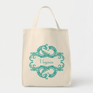 Teal Chic Damask Tote Bag