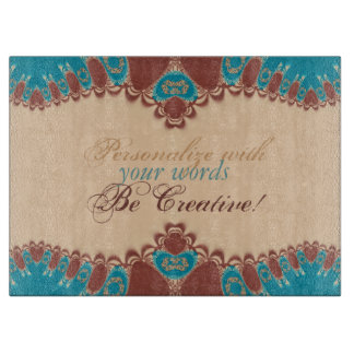 Teal + Chocolate Lace Pinstripes w/ Custom Text Cutting Board
