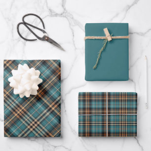 Teal & Chocolate Plaid Wrapping Paper Sheets