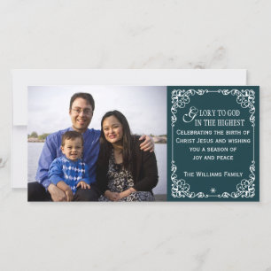 Teal Christian Vintage Christmas Photo Cards