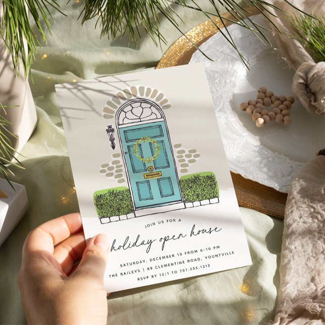 Teal Christmas Door | Holiday Open House Invitation (Creator Uploaded)