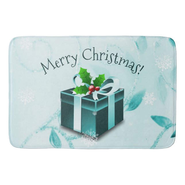 Teal Christmas Gift Bath Mat (Front)