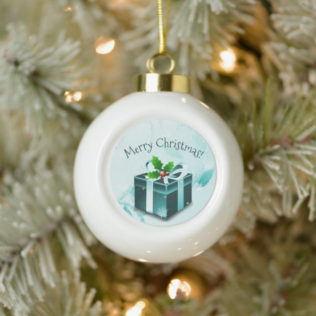 Teal Christmas Gift Framed Ornament (Tree)