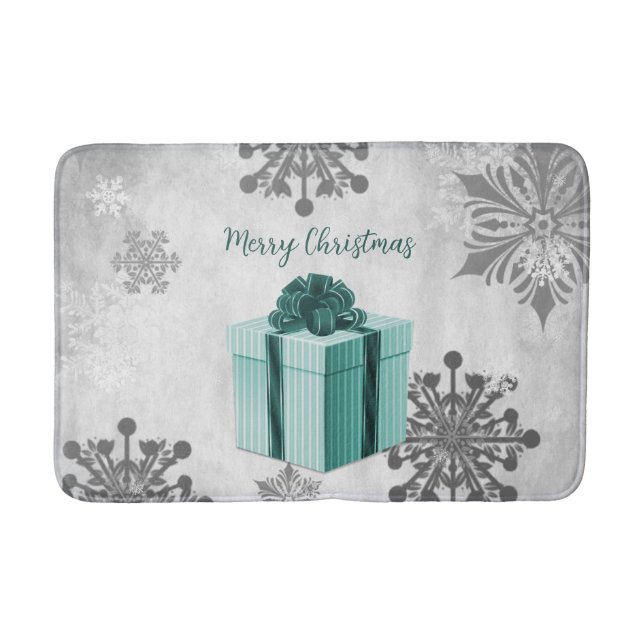 Teal Christmas Gift Holiday Bath Mat (Front)