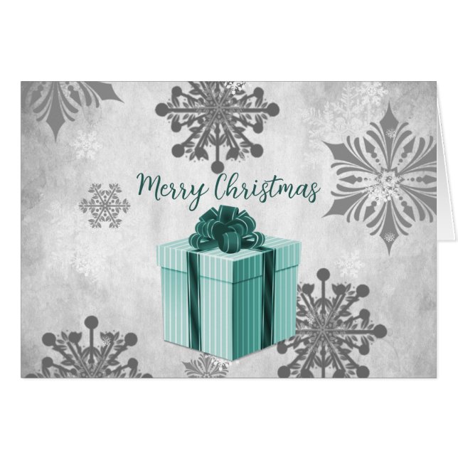 Teal Christmas Gift Holiday Greeting Card (Front Horizontal)