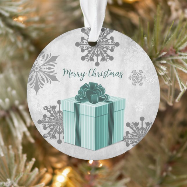Teal Christmas Gift Holiday Ornament (Tree)