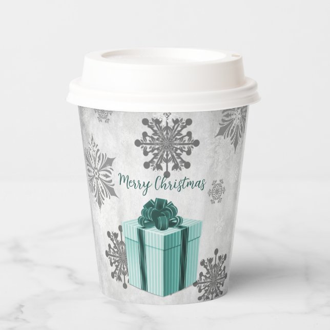 Teal Christmas Gift Holiday Paper Cup (Front)