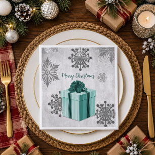 Teal Christmas Gift Holiday Paper Napkin