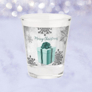 Teal Christmas Gift Holiday Shot glass