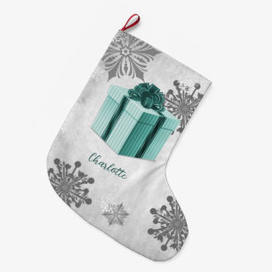 Teal Christmas Gift Holiday Stocking