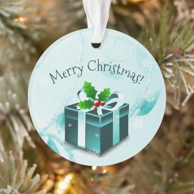 Teal Christmas Gift Ornament (Tree)